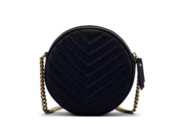 Sa1nt Lau*nt Vinyle Round Camera Bag Chevron Quilted Grain de Poudre Black