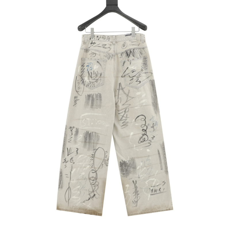 Ba1en*iaga  Graffiti Baggy Pants in Black
